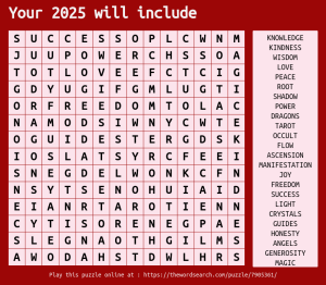 What does the new year hold for you manifestation word search